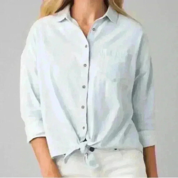Prana Edina Chambray Tie Front Button Down Shirt - Picture 1 of 8
